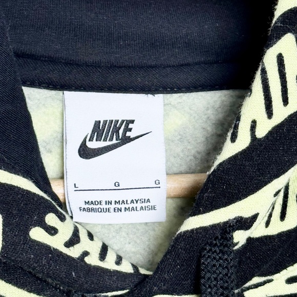 Nike Sport Black Yellow Volt Allover Print Pullover Hoodie Sz Large - Picture 5 of 12